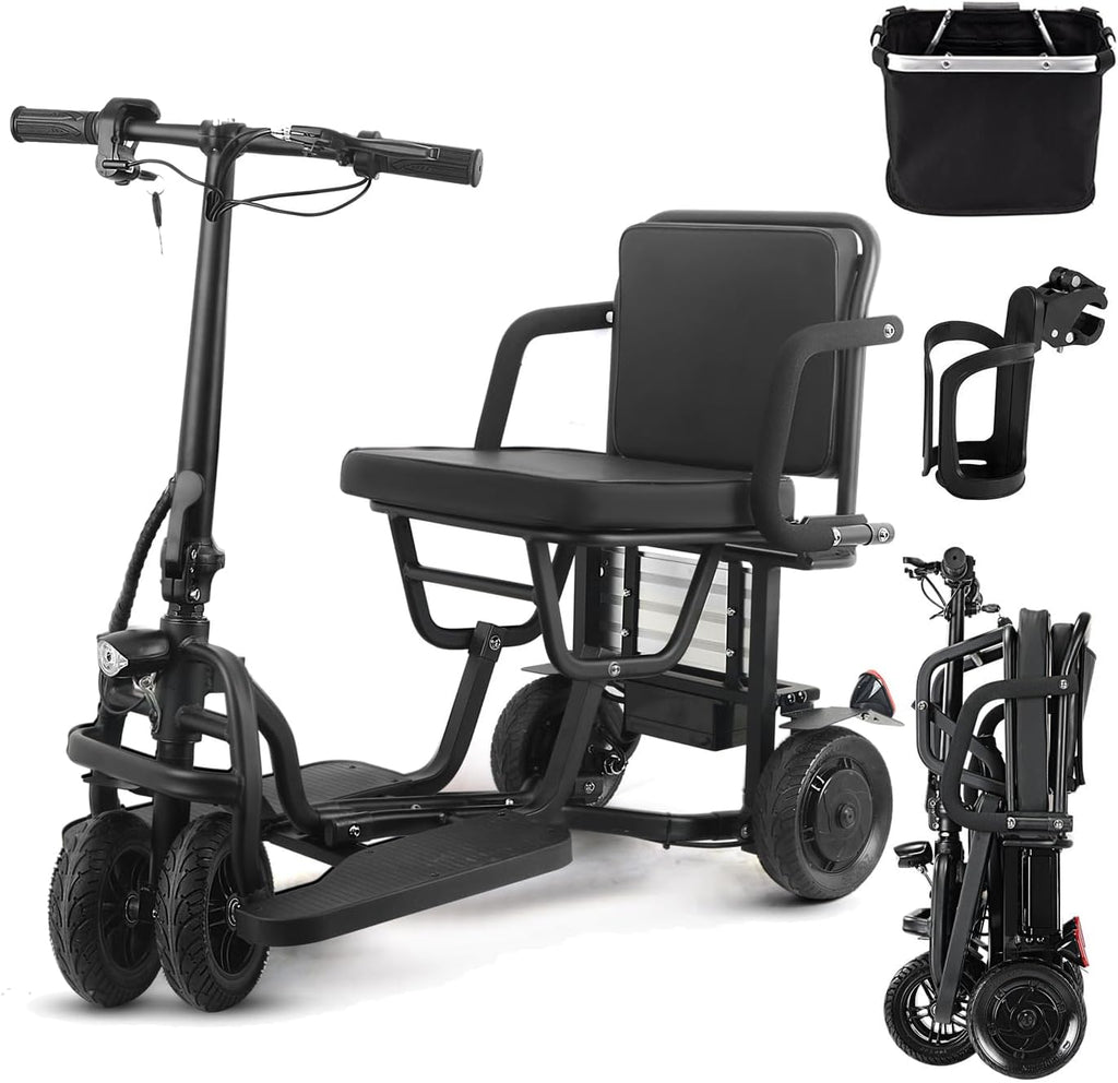 Folding Mobility Scooters for Adults, Dual Front Wheels, Airline Approved, Ultra Lightweight Folding Scooter, 20 Miles Electric Scooter with Seat for Adults