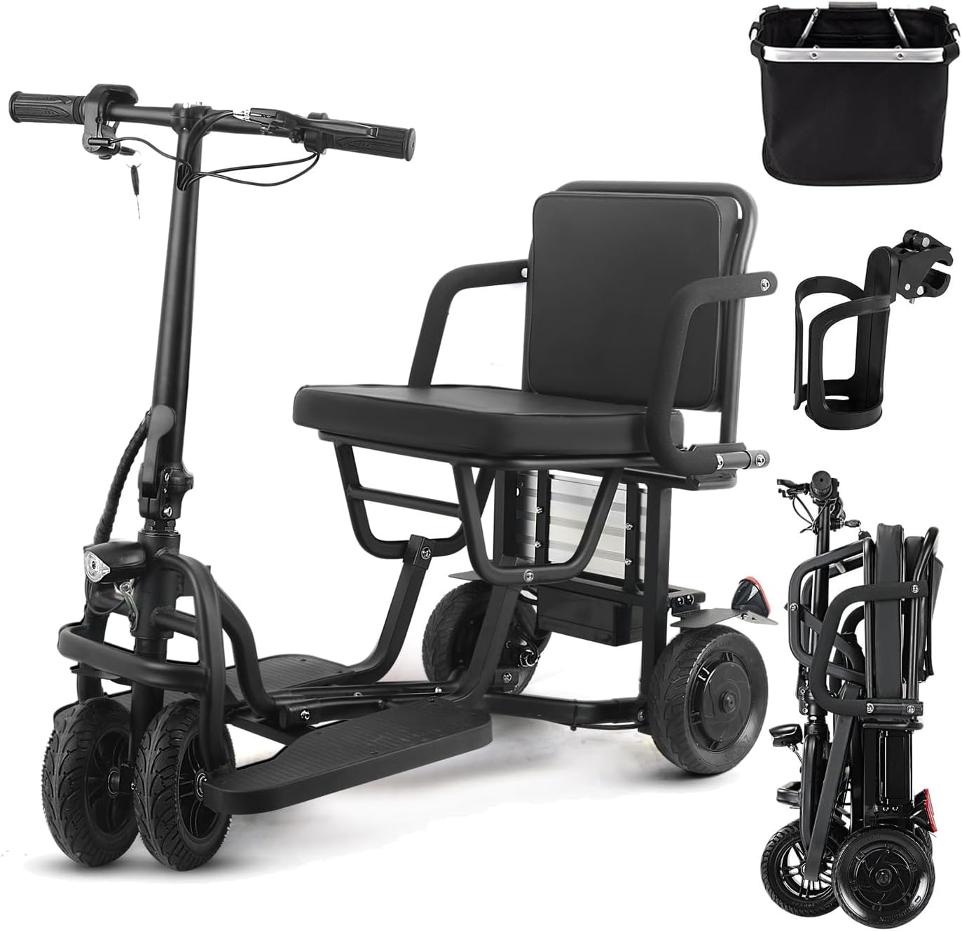 Folding Mobility Scooters for Adults, Dual Front Wheels, Airline Approved, Ultra Lightweight Folding Scooter, 20 Miles Electric Scooter with Seat for Adults