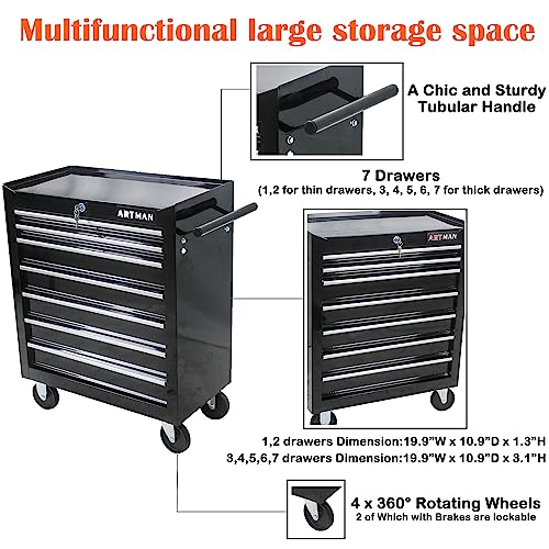 5-Drawer Rolling Tool Cart with Wheels, Black V51953