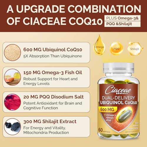 Ubiquinol CoQ10 600 MG Softgels with Omega-3, Shilajit & PQQ, 60 Servings H1468