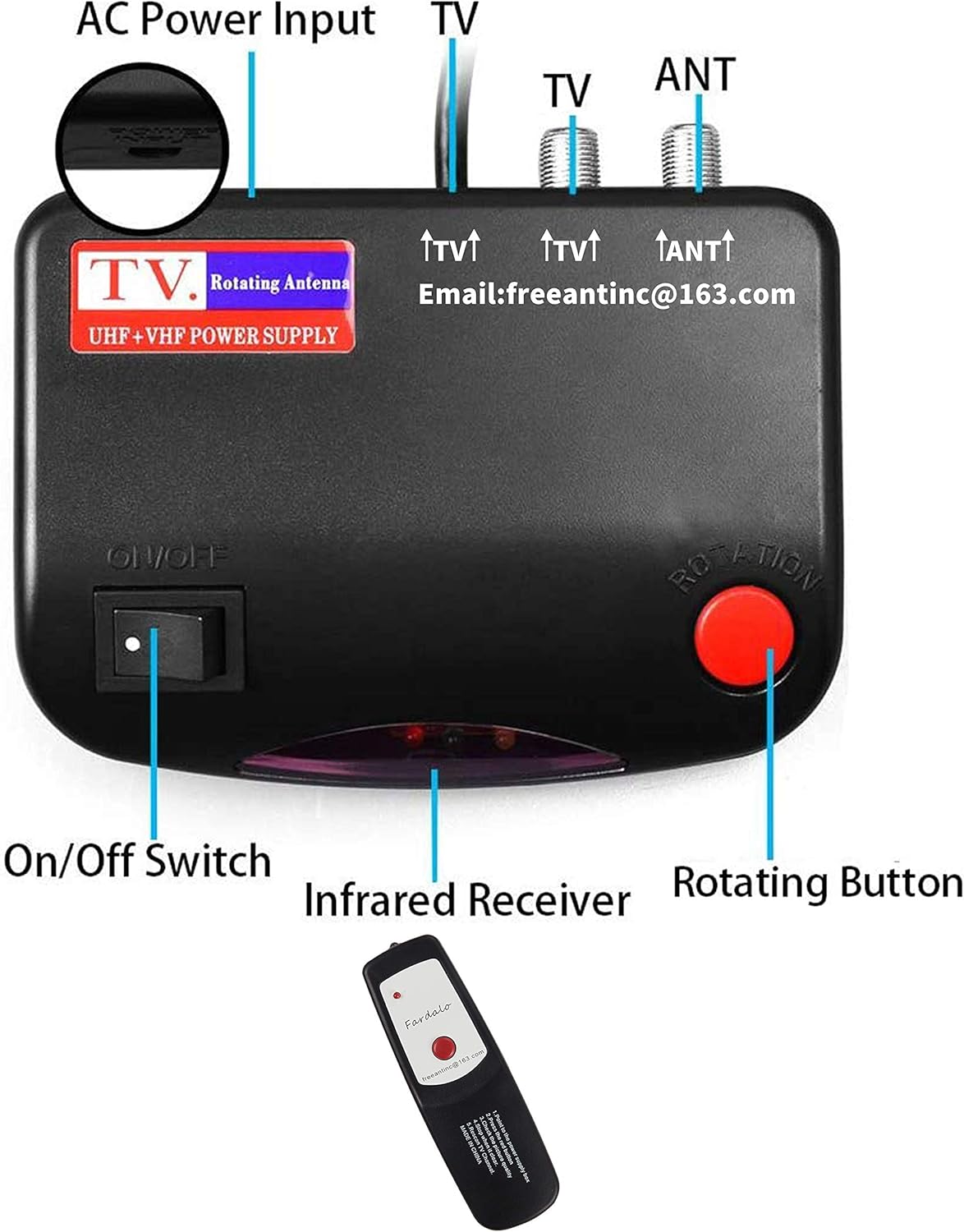 150 Miles Amplified Outdoor TV Antenna with 60FT RG6 Cable and Remote A418