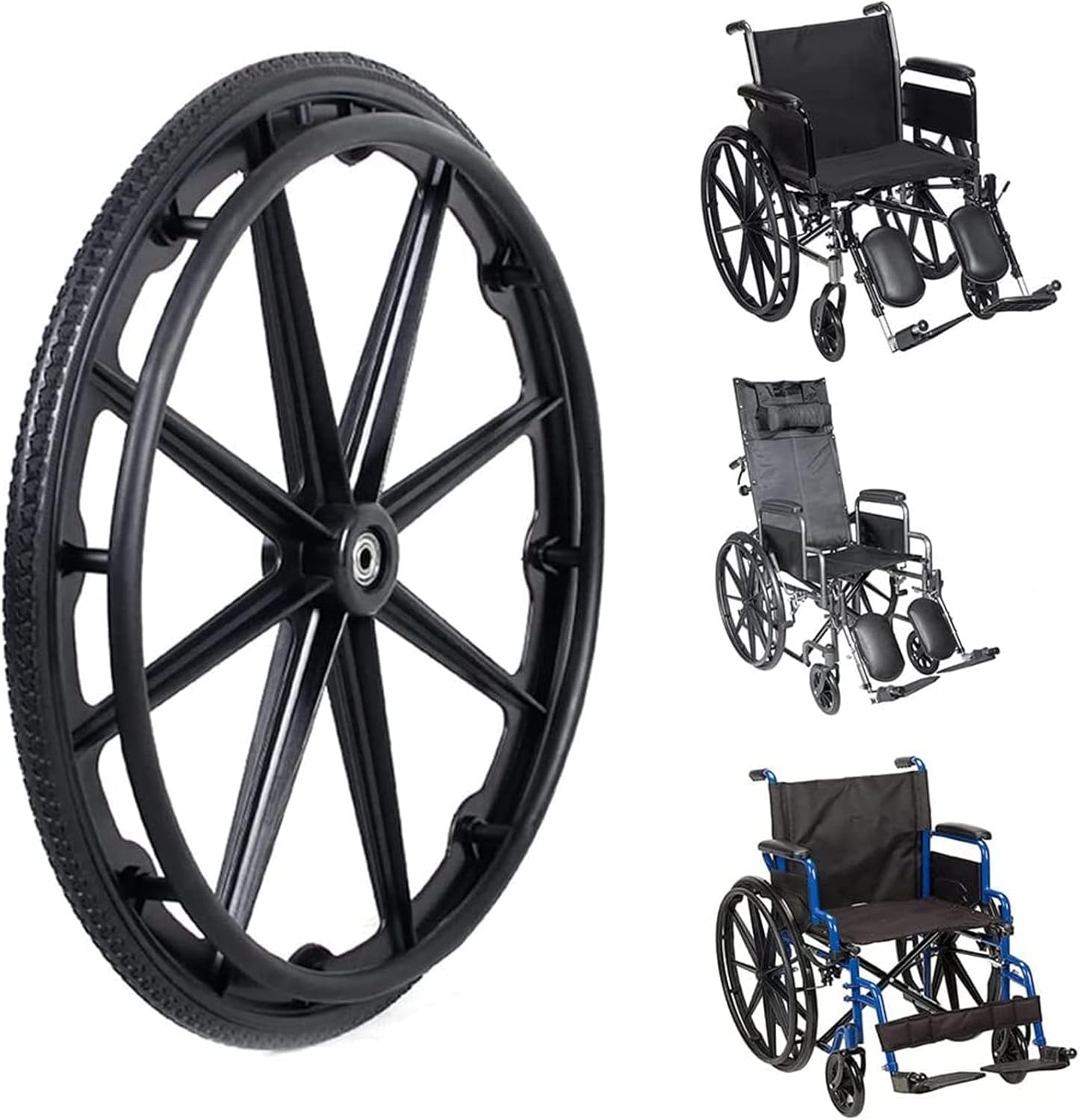 24 Inch Wheelchair Replacement Wheel, Solid Black Tire A247