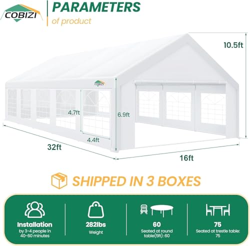 COBIZI 20x40 Party Tent Heavy Duty with Removable Sidewall, White S4012