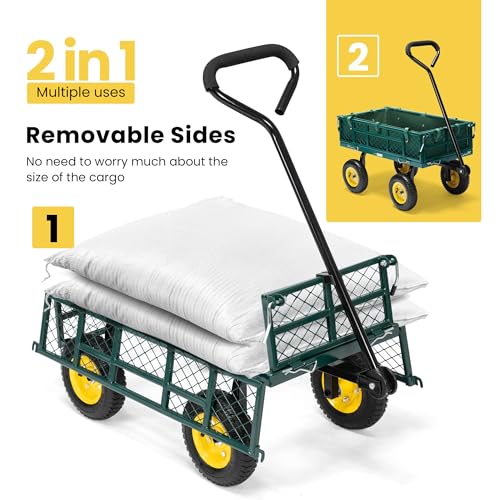 VIVOHOME Heavy Duty 400 Lbs Mesh Steel Folding Garden Cart Wagon H65703