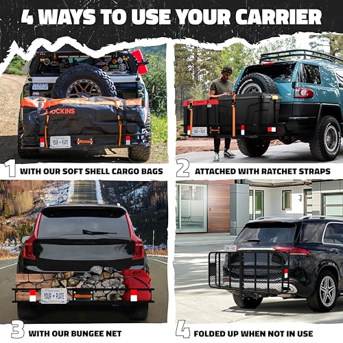 Mockins 60"x20"x6" Folding Trailer Hitch Cargo Carrier with Waterproof Bag R842