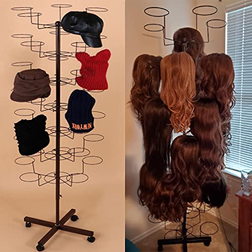 uyoyous 5-Tier Rotating Hat & Wig Display Rack Metal Floor Stand S597