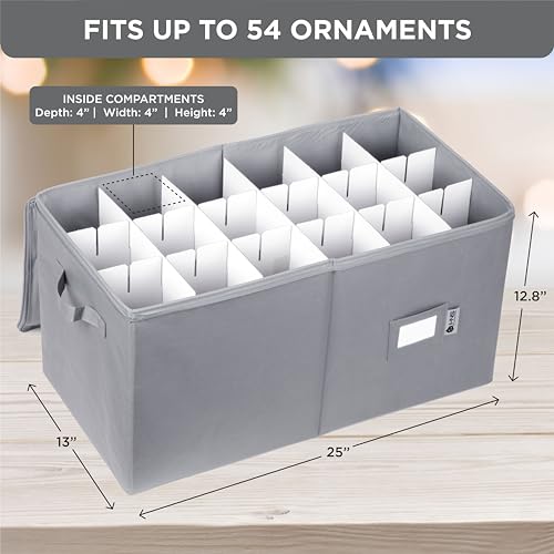 Christmas Ornament Storage Container with Dividers, Zippered, Heavy Duty 600D, Grey Q1814