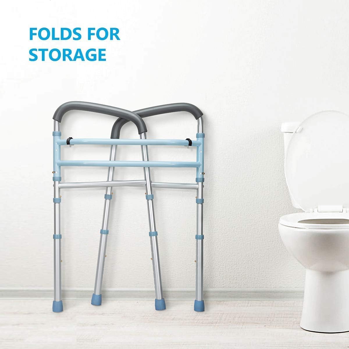 OasisSpace Stand Alone Toilet Safety Rail and Folding Shower Commode Wheelchair E333060