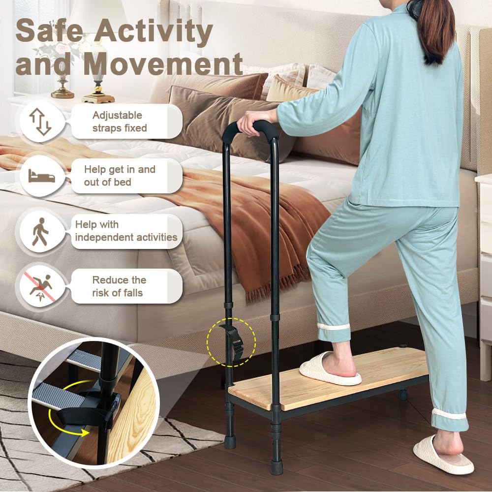 Zelen Bed Step Stool with Handle for Elderly, Adjustable Height Safety Foot Stool E115658