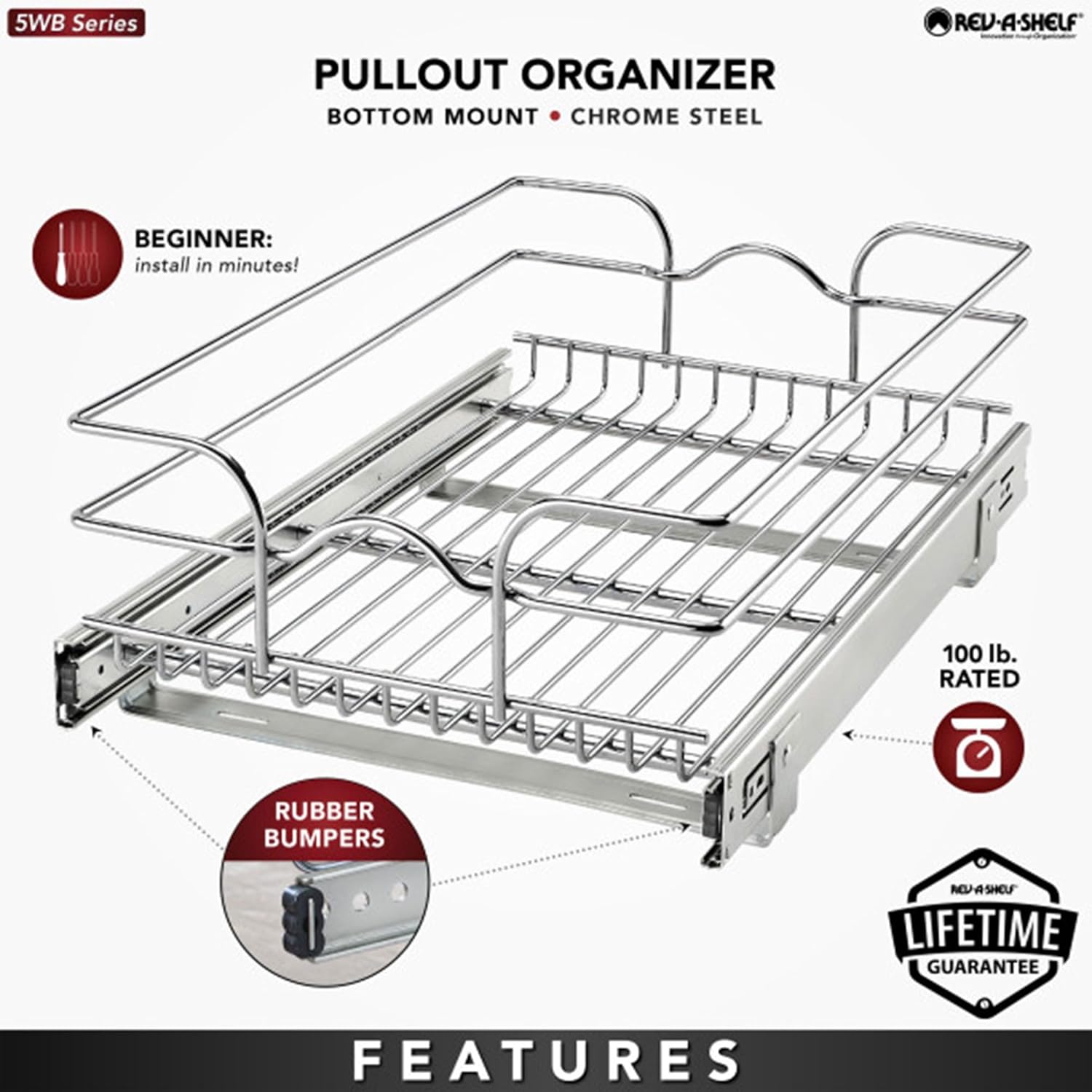Rev-A-Shelf Wire Pull Out Shelf and Drawer Organizer, 15 x 22 In, 2 Pack C4364