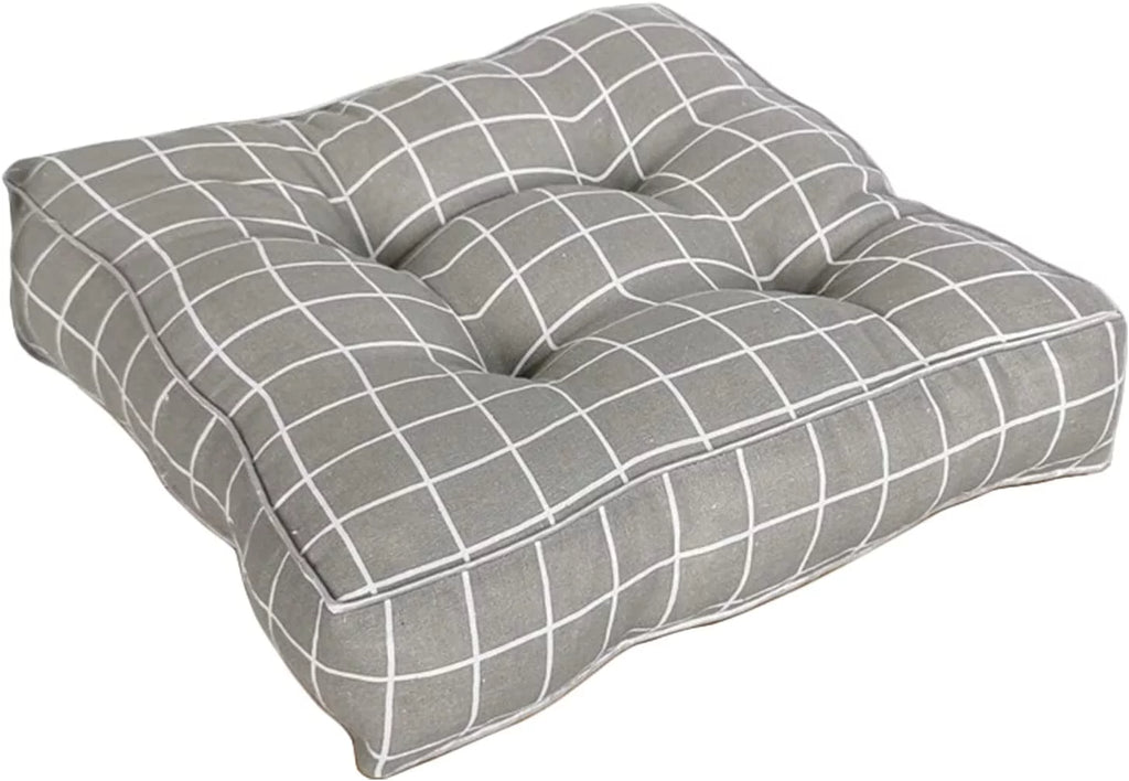 Namzi Square Floor Pillow Tufted Thicken Cushion 16" x 16" Gray Plaid G3006