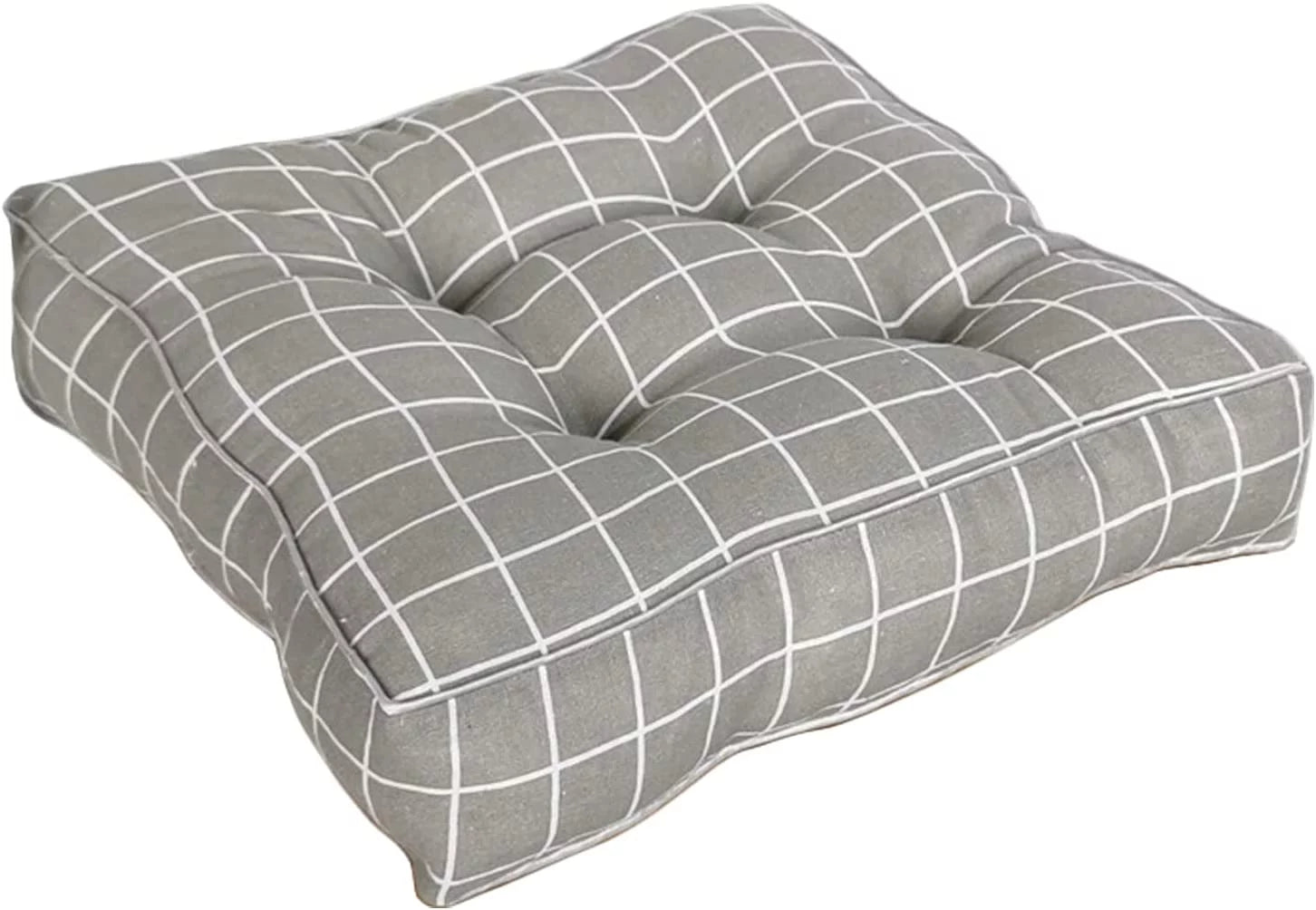 Namzi Square Floor Pillow Tufted Thicken Cushion 16" x 16" Gray Plaid G3006