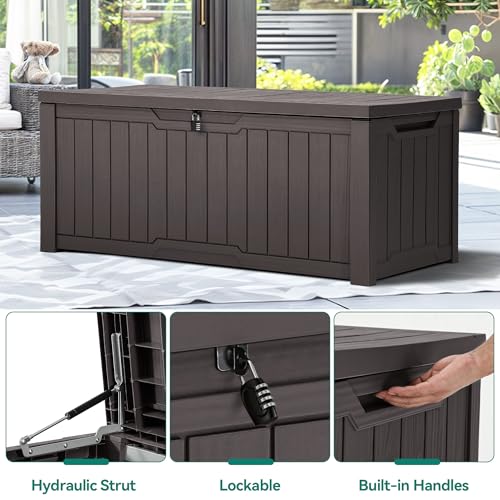 YITAHOME Outdoor Storage Box with Cushion, 120 Gallon, Lockable, Light Brown O374