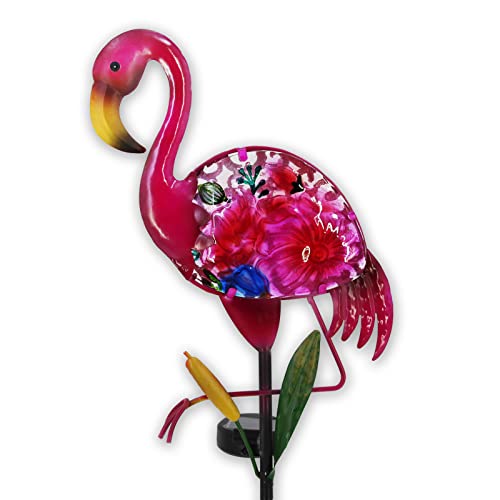 Flamingo Solar Garden Lights, Glass & Metal Yard Decor H502