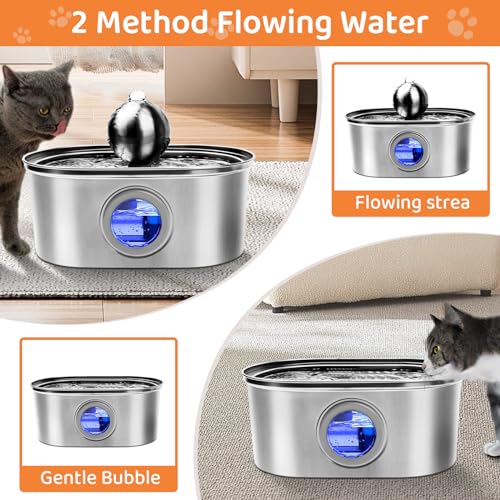 Stainless Steel Cat Water Fountain, 108oz with Water Level Window B9718