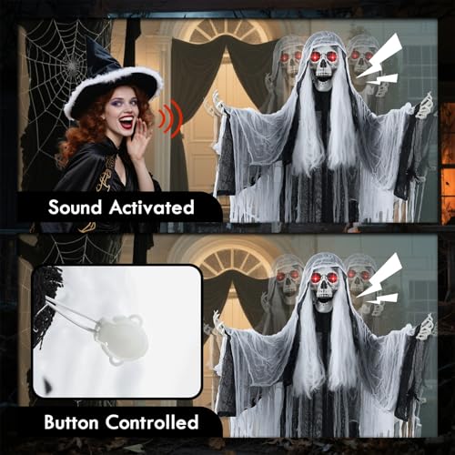 LETIME 5 FT Witch Animatronic Halloween Decorations with Sound Activation and Glowing Red Eyes G158