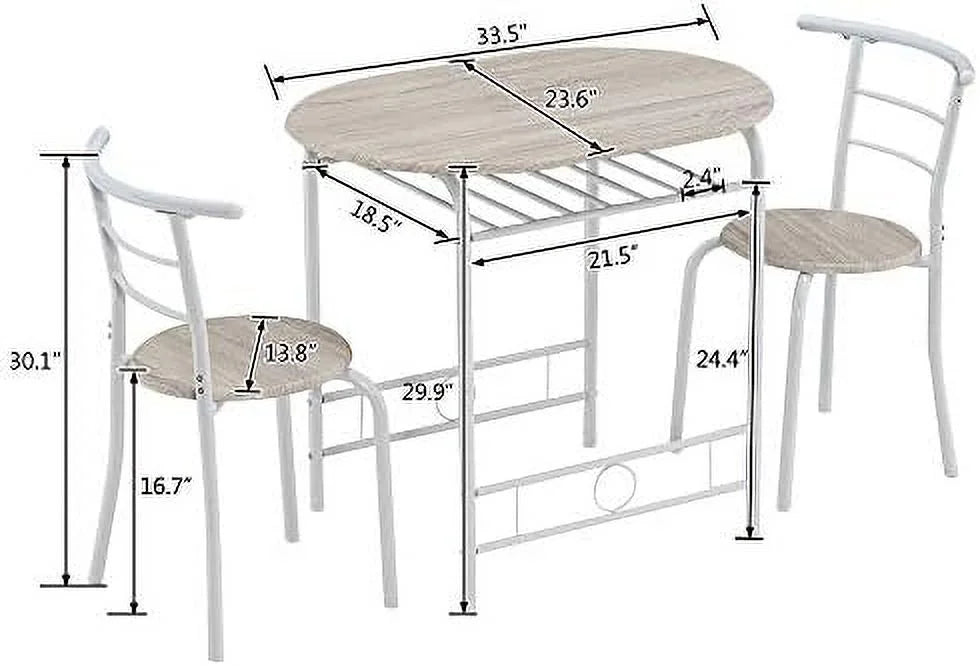 TJUNBOLIFE Compact Dining Table Set for 2 with Rack, Oak and White A299
