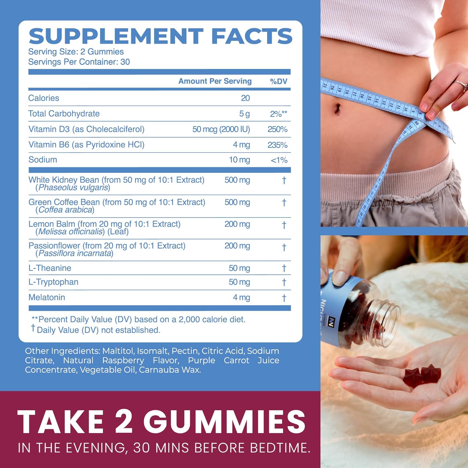 Night Time Fat Burner Gummies for Sleep Support & Weight Loss, 60ct D919