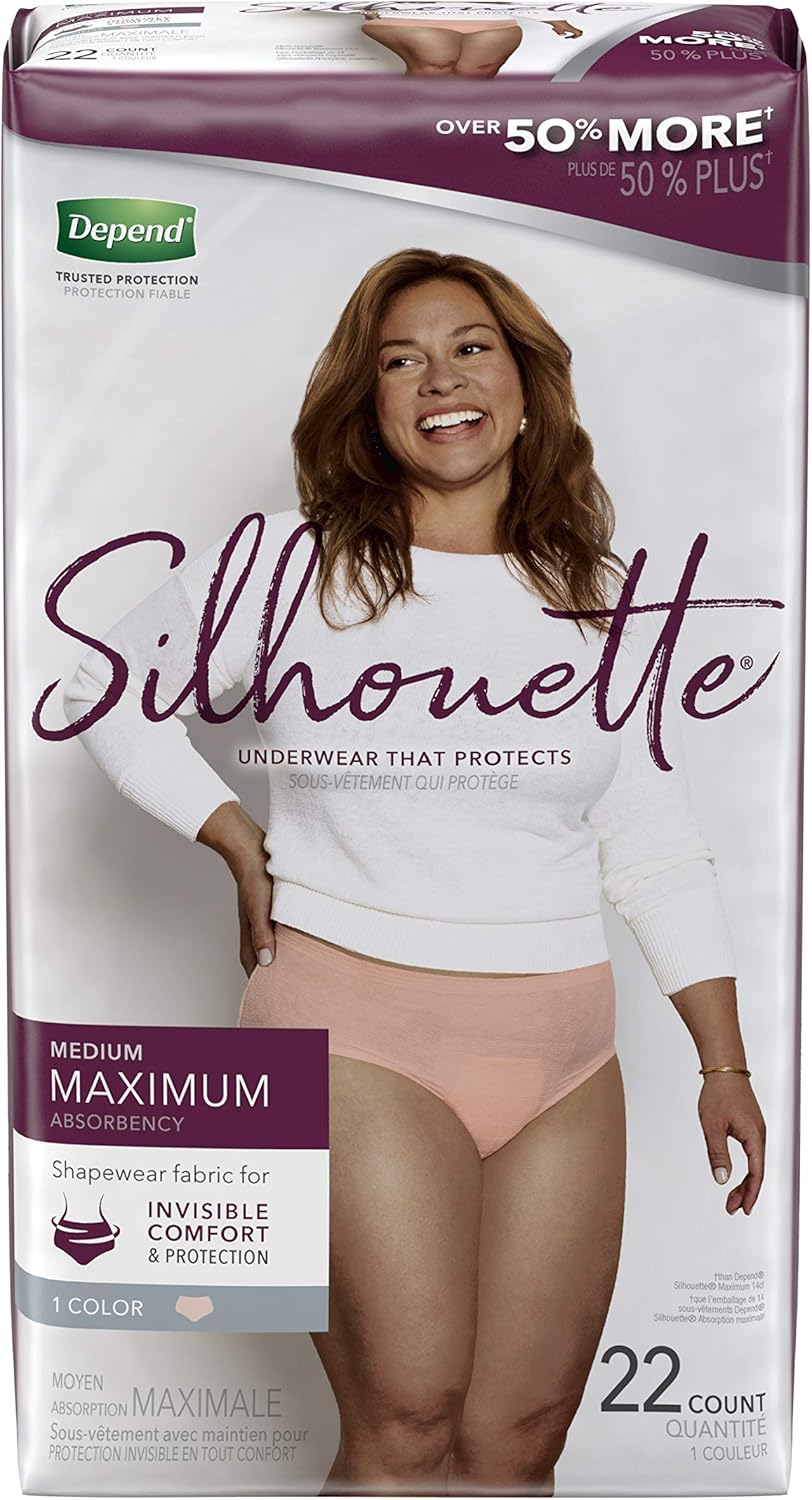 Depend Silhouette Maximum Absorbency Disposable Postpartum Underwear for Women, Pink, Medium O457