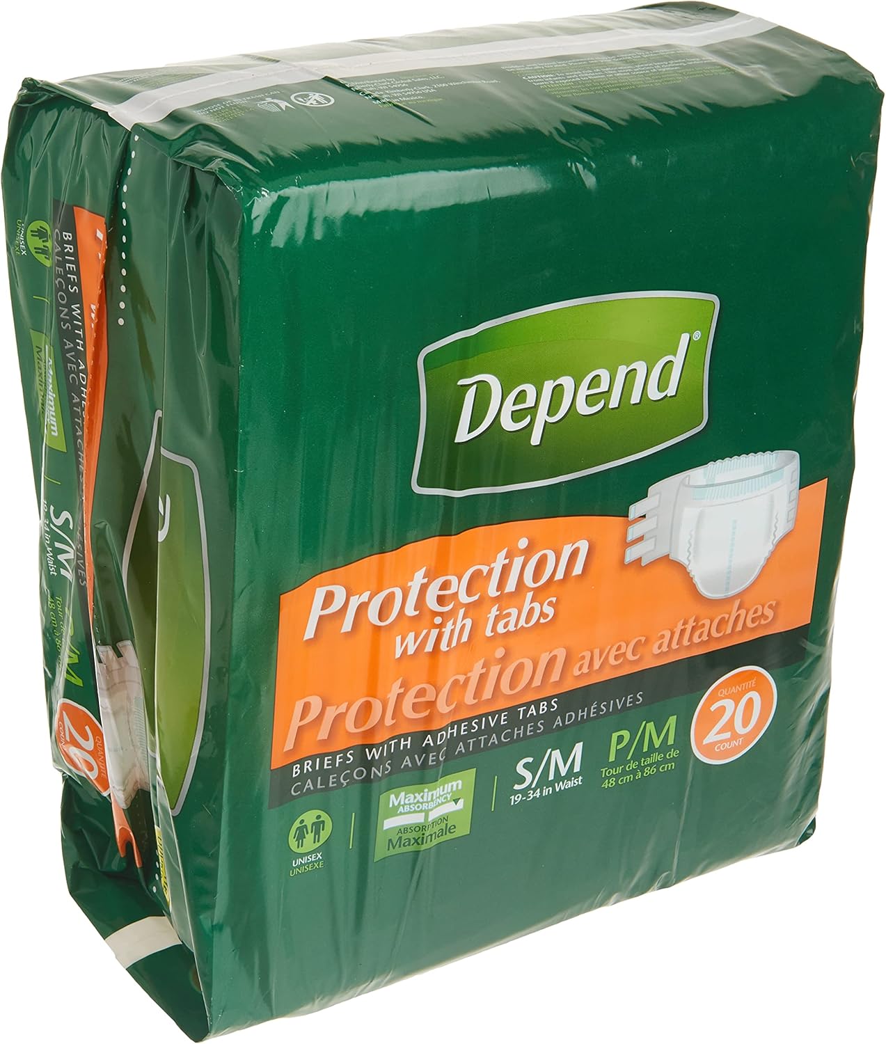 Depend Incontinence Protection with Tabs, Maximum Absorbency, S/M, 60 Count G403