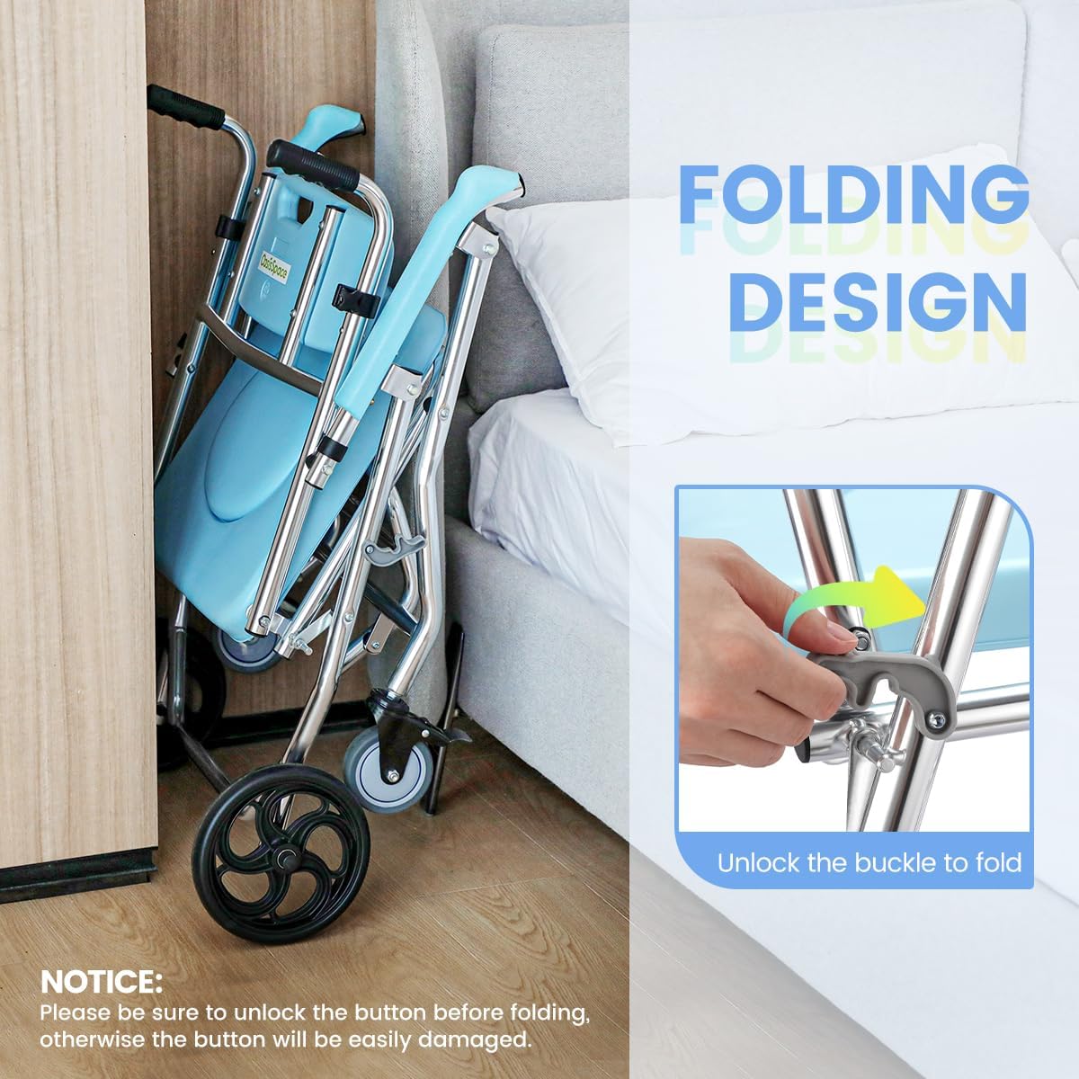 OasisSpace Stand Alone Toilet Safety Rail and Folding Shower Commode Wheelchair E333060