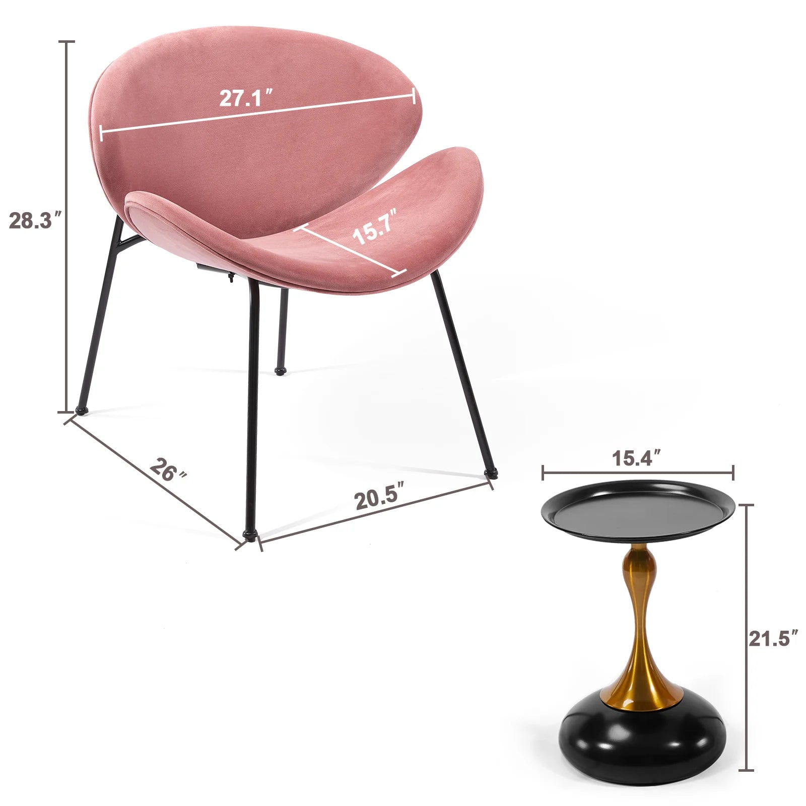 FAGAGA Velvet Accent Chair Set of 2 with End Table, Pink C6062