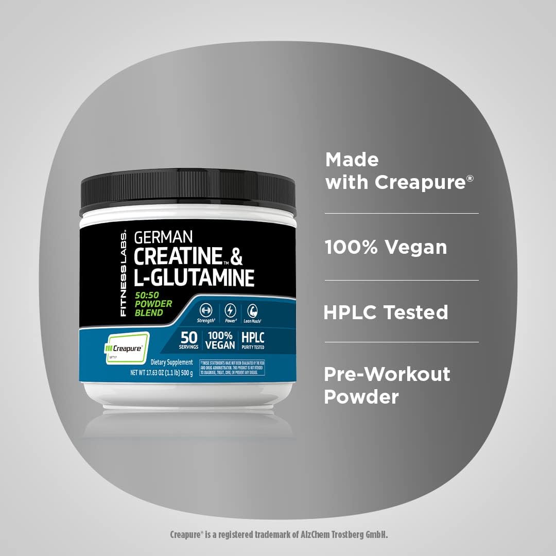 Fitness Labs German Creatine and L-Glutamine Monohydrate Powder, 1.1 lbs D969