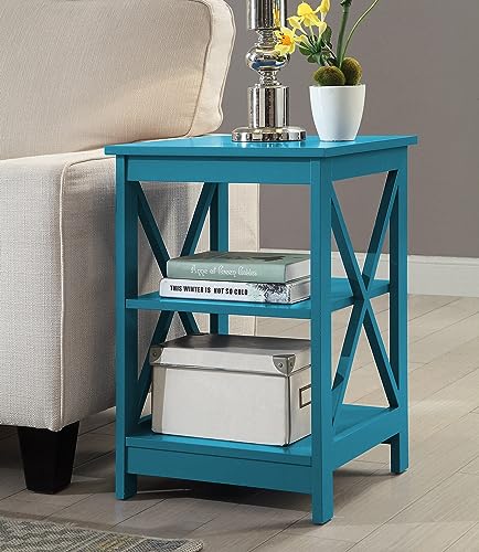 Convenience Concepts Oxford End Table with Storage Shelves, White Faux Marble/Black N969