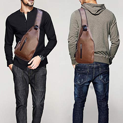 Seoky Rop Men Sling Bag Anti Theft Leather Crossbody with USB Charge Port J425