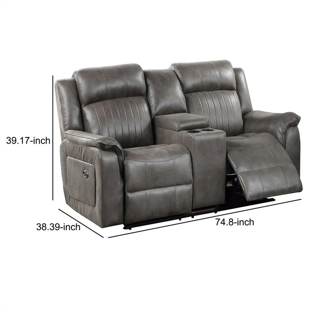 Fabric Manual Loveseat with 2 Cupholders, Gray C3874