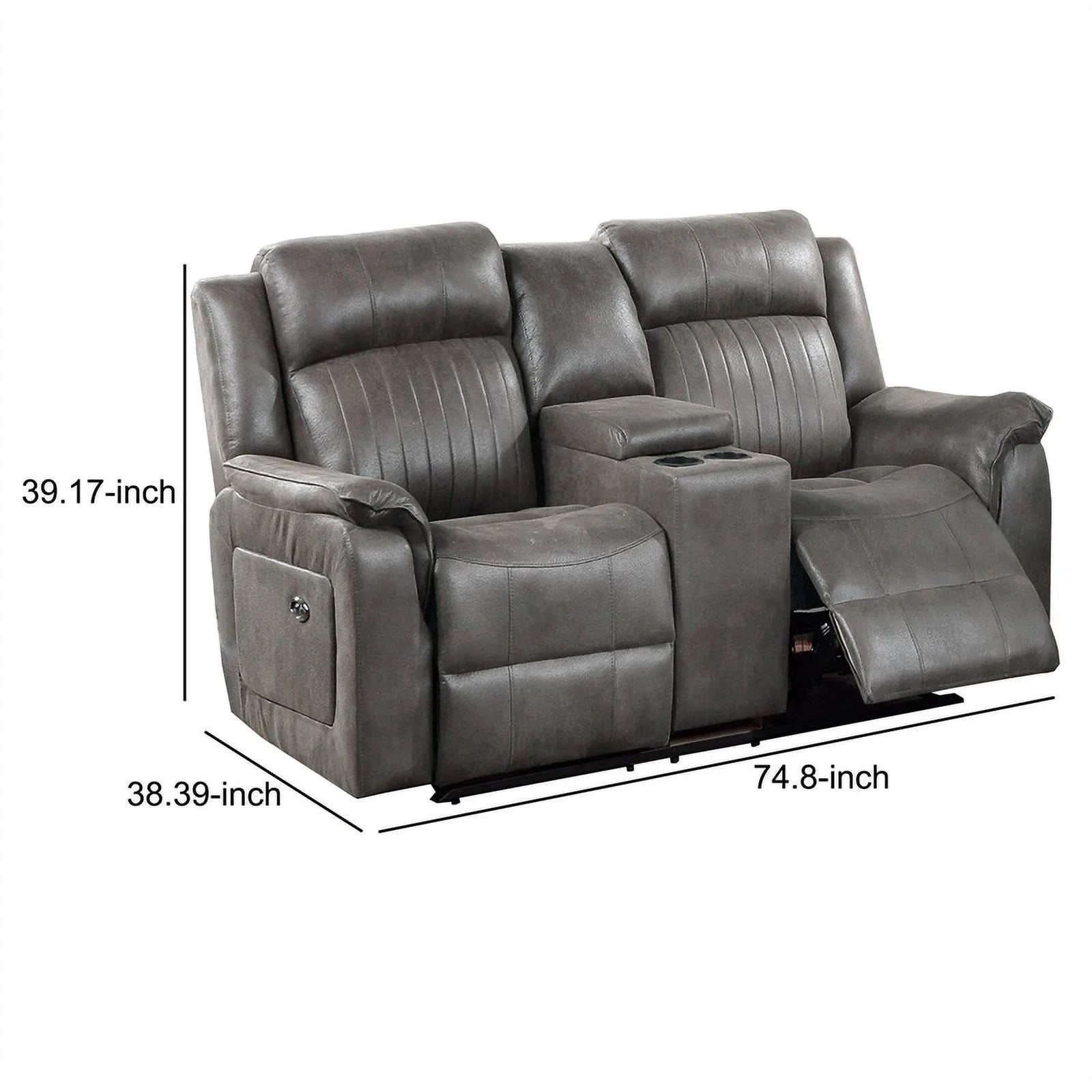 Fabric Manual Loveseat with 2 Cupholders, Gray C3874