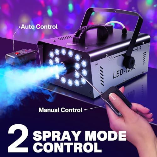 1200W Fog Machine with 18 Lights, 6000 CFM, Remote Control for Party Stage Effect Q2921
