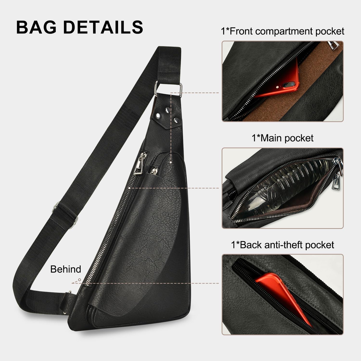 Men's Leather Anti-Theft Crossbody Sling Bag J5827