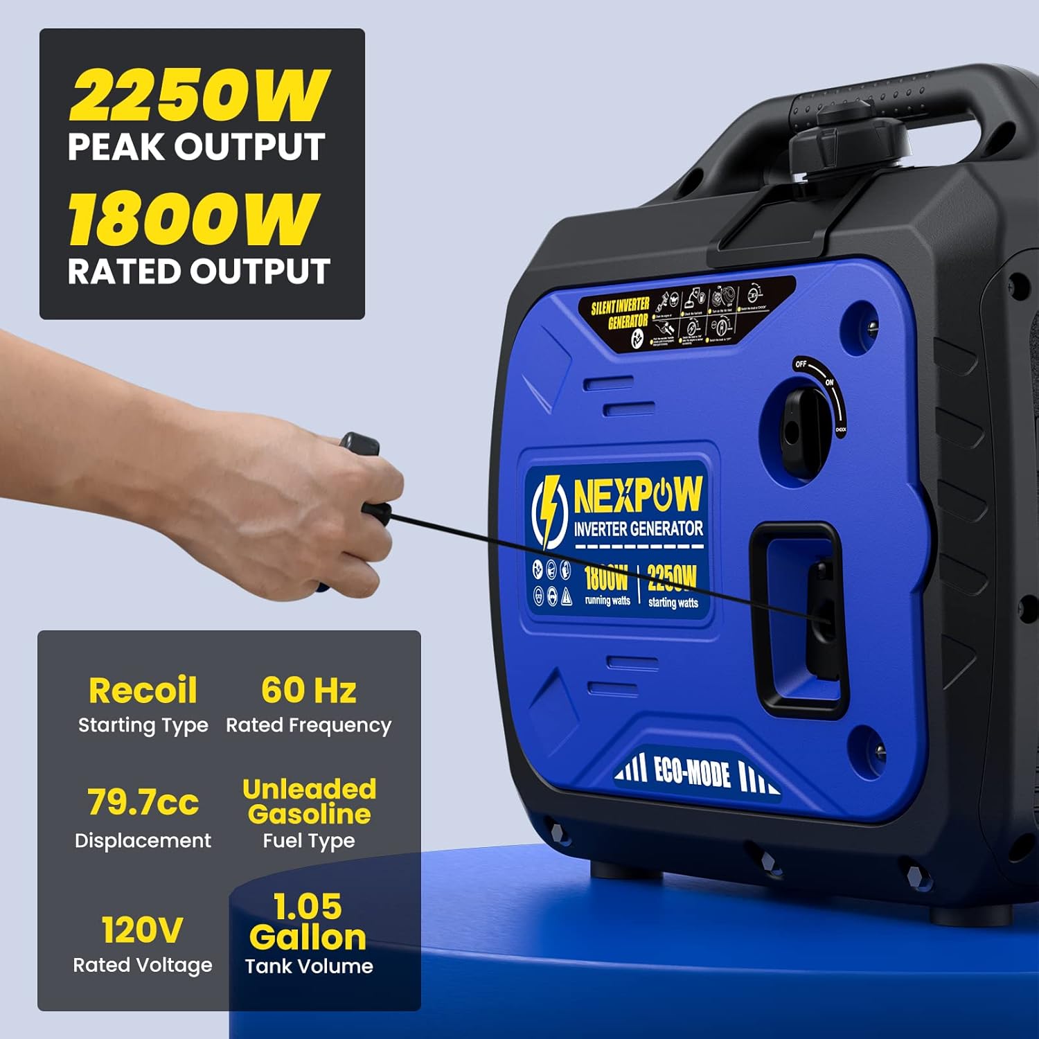 NEXPOW Portable Inverter Generator 2250W Super Quiet with CO Alarm K538