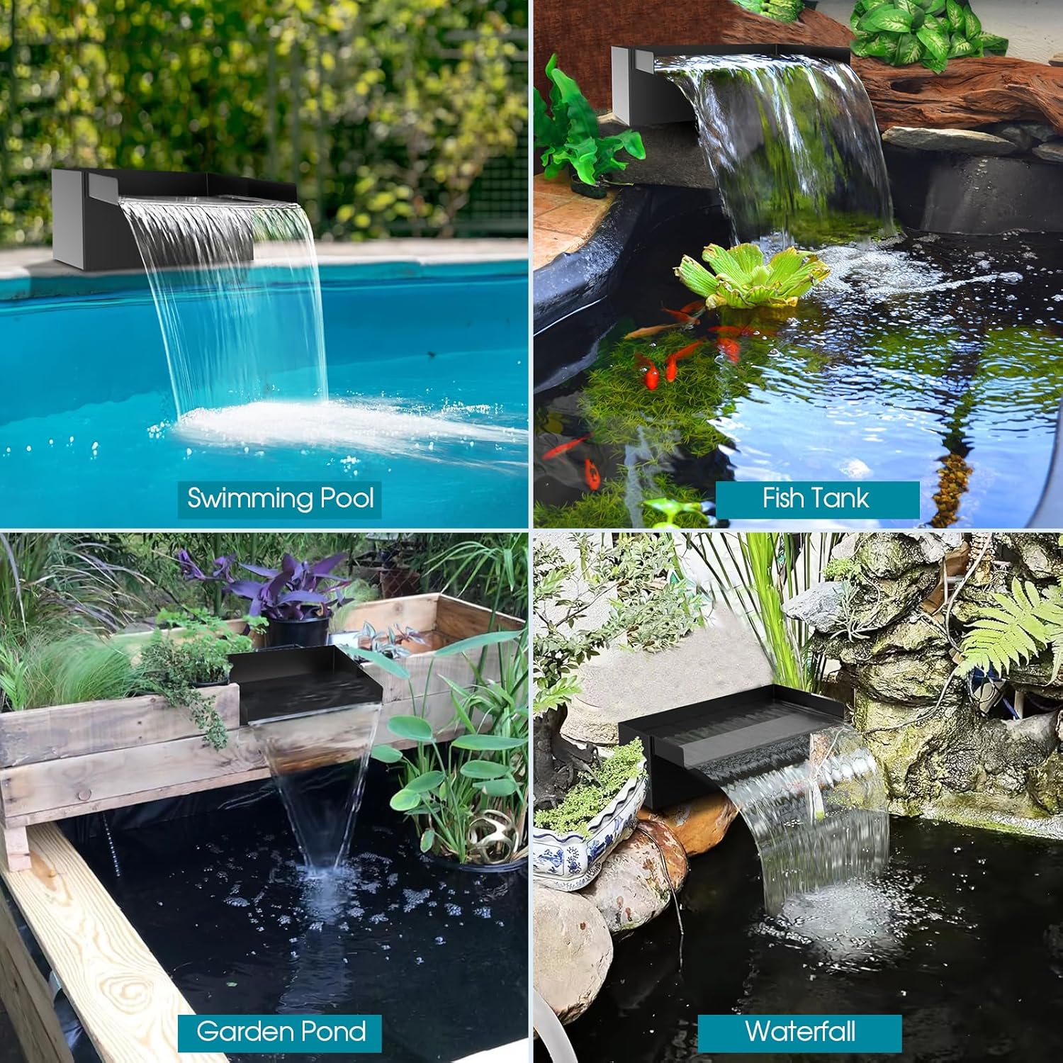 POPOSOAP Pond Waterfall Box and Pond Filter Box with Pump Kit, 9.8FT Tubing Q21091