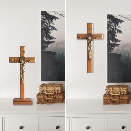 KUXBET Crucifix Cross Catholic 10.7 Inch Wooden Jesus Christ Wall Hanging or Tabletop G934