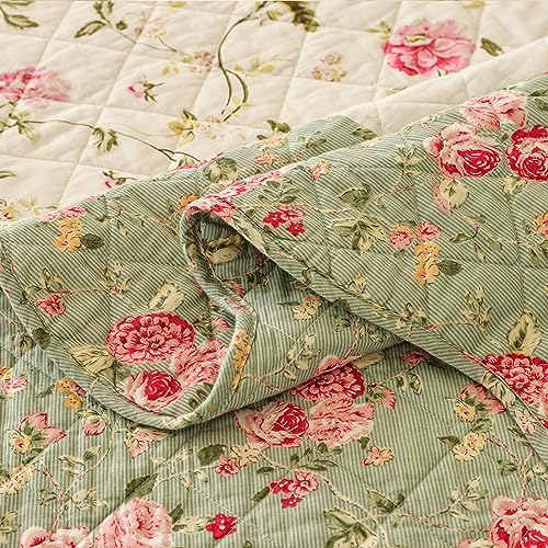 Brandream Pink Rose Floral Patchwork Quilt Cotton Queen Size 3-Piece Bedding Set Z24857