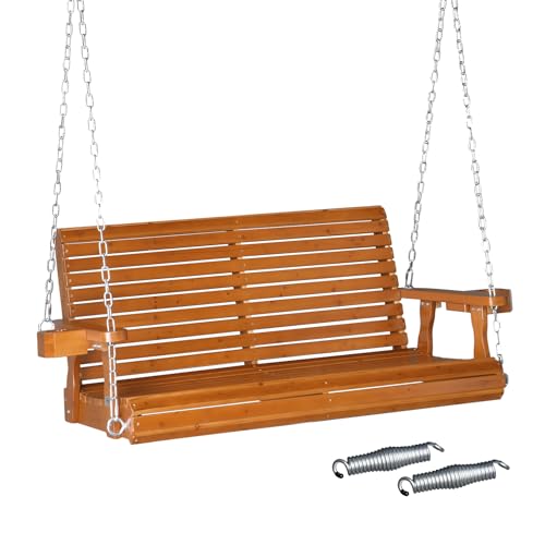 VINGLI Patio Wooden Porch Swing Chair with Hanging Chains, 5 FT, White W381253