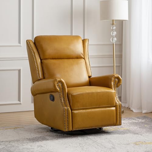 HULALA HOME Genuine Leather Swivel Rocker Recliner with Footrest R123029