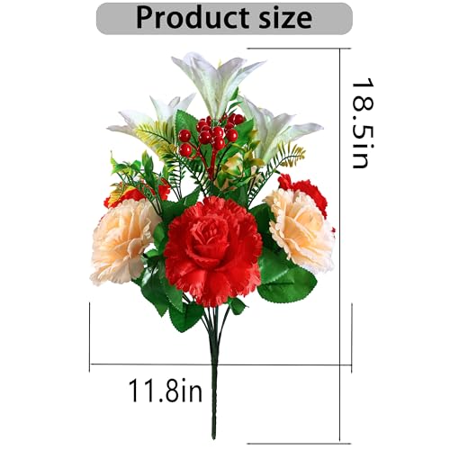 Cemetery Headstone Flower Saddle - Outdoor Grave Decorations, Red+White Silk Rose & Lily O55841