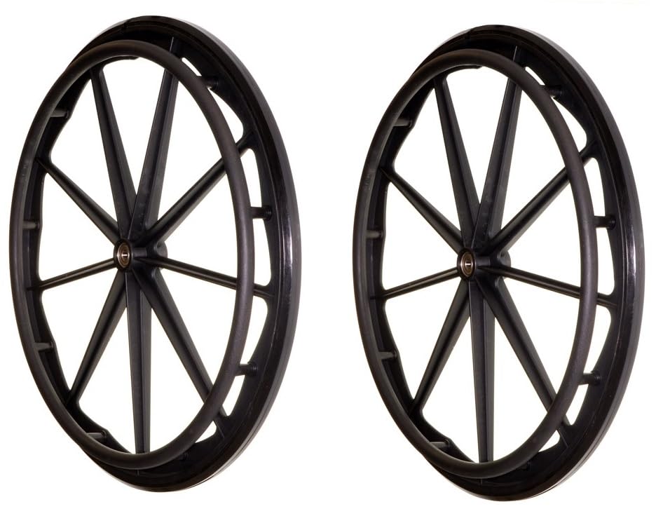 Flat Free Rear Wheels for Wheelchair for 16-18-20 Inch Wheelchairs, Wheelchair Wheels Replacement With Bearings and Handrim, wheels for Healthline Drive Wheelchairs, Solid Black (Set of 2)