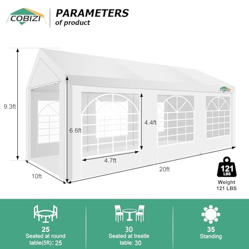 COBIZI 20x40 Party Tent Heavy Duty with Removable Sidewall, White S4012