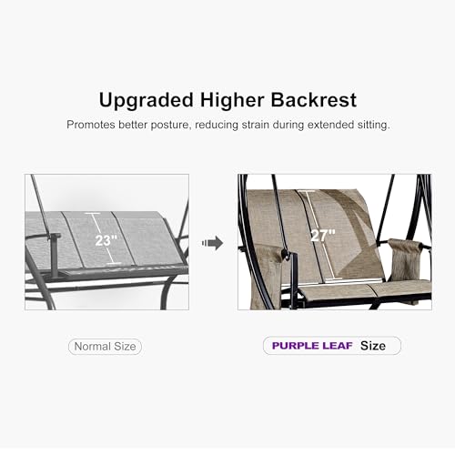 PURPLE LEAF 3-Seat Outdoor Patio Swing with Steel Frame, Beige B217659