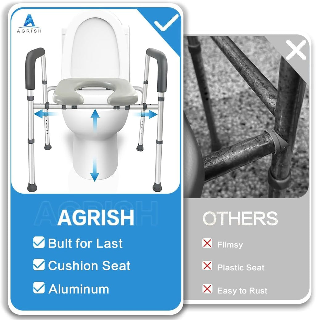 Raised Toilet Seat with Handles, Adjustable Padded Seat for Seniors, Heavy Duty 350lbs O113575