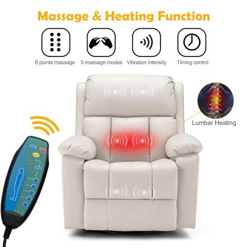 GYUTEI Massage Recliner Chair with Heat, Swivel Rocking, Microfiber, Beige P101