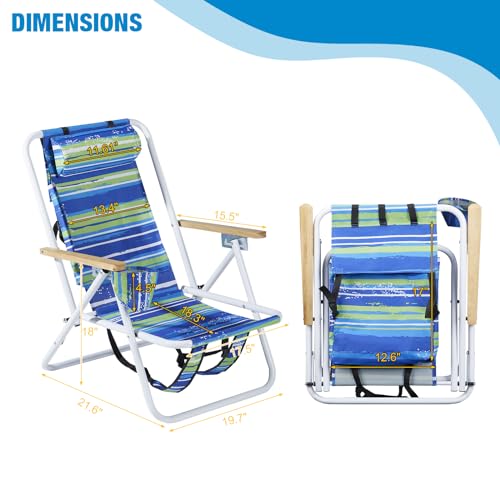 Set of 2 Folding Beach Chairs for Adults with Cup Holder, Blue U7857