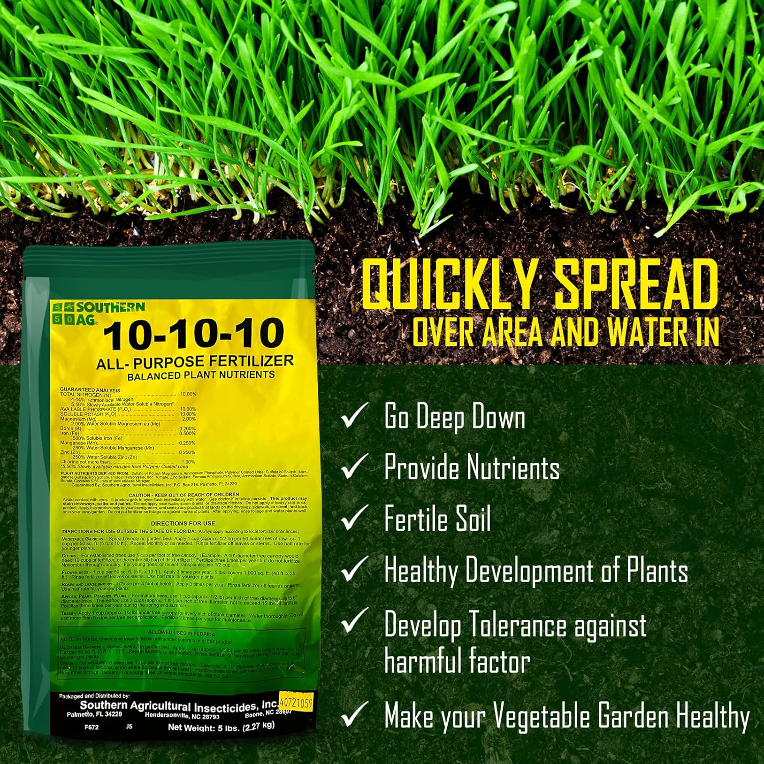 Southern Ag Fertilizer 10-10-10 All-Purpose Granular Fertilizer for Vegetables, Flowers & Trees, 5LB E7689
