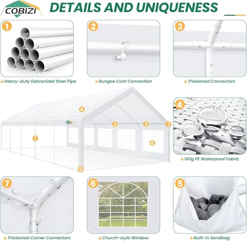 COBIZI 20x40 Party Tent Heavy Duty with Removable Sidewall, White S4012