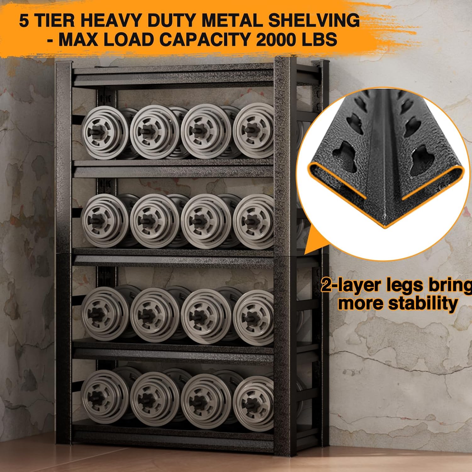 5 Tier Heavy Duty Garage Shelving, Adjustable Metal Storage Rack, 31.5" W x 15.7" D x 63" H K6219