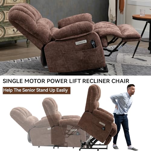 Large Power Lift Recliner Chair with Massage and Heat for Elderly, Chenille Beige K18363